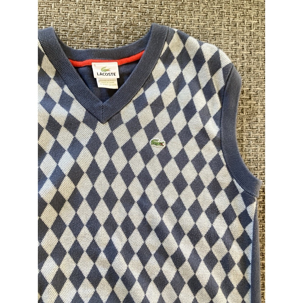 Lacoste Mens V Neck Sleeveless AOP Blue 100% Cotton Sweater Vest Size 5 - Picture 2 of 11